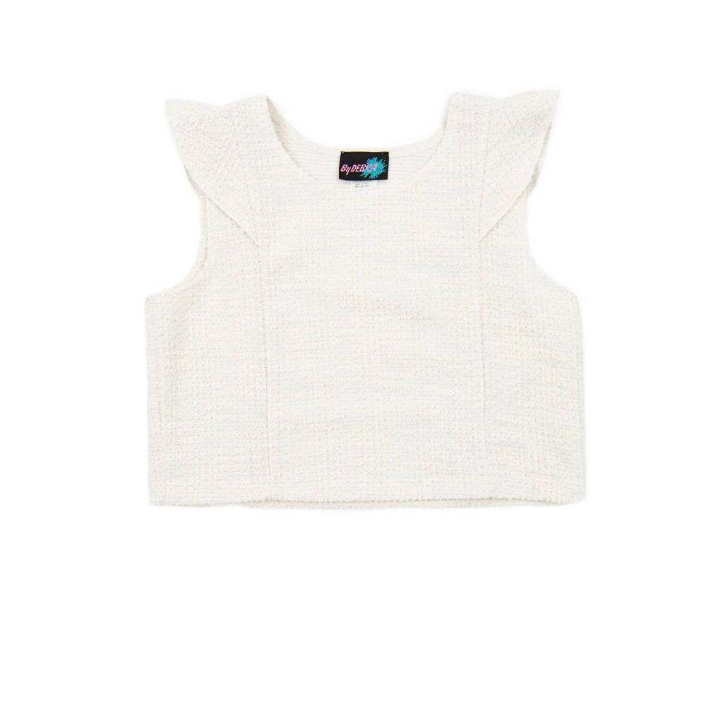 NEW BY DEBRA girl's leah boucle flutter sleeve top in ivory